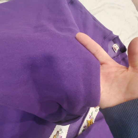 Vintage 90s Purple Granny Core Open Cardigan Sweatshirt Purple Butterflies XL - Picture 7 of 10